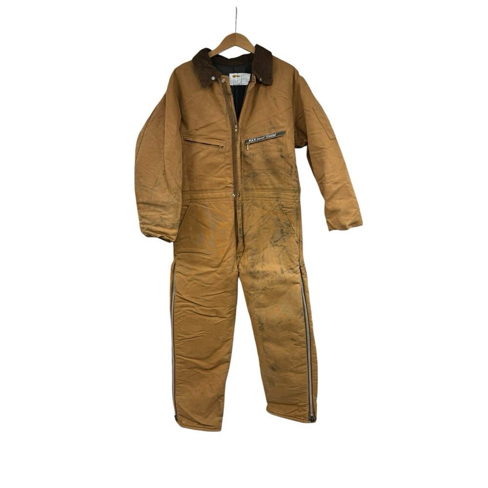 Vintage Key Imperial Quilted Insulated Coveralls Canvas Workwear Men’s M Short